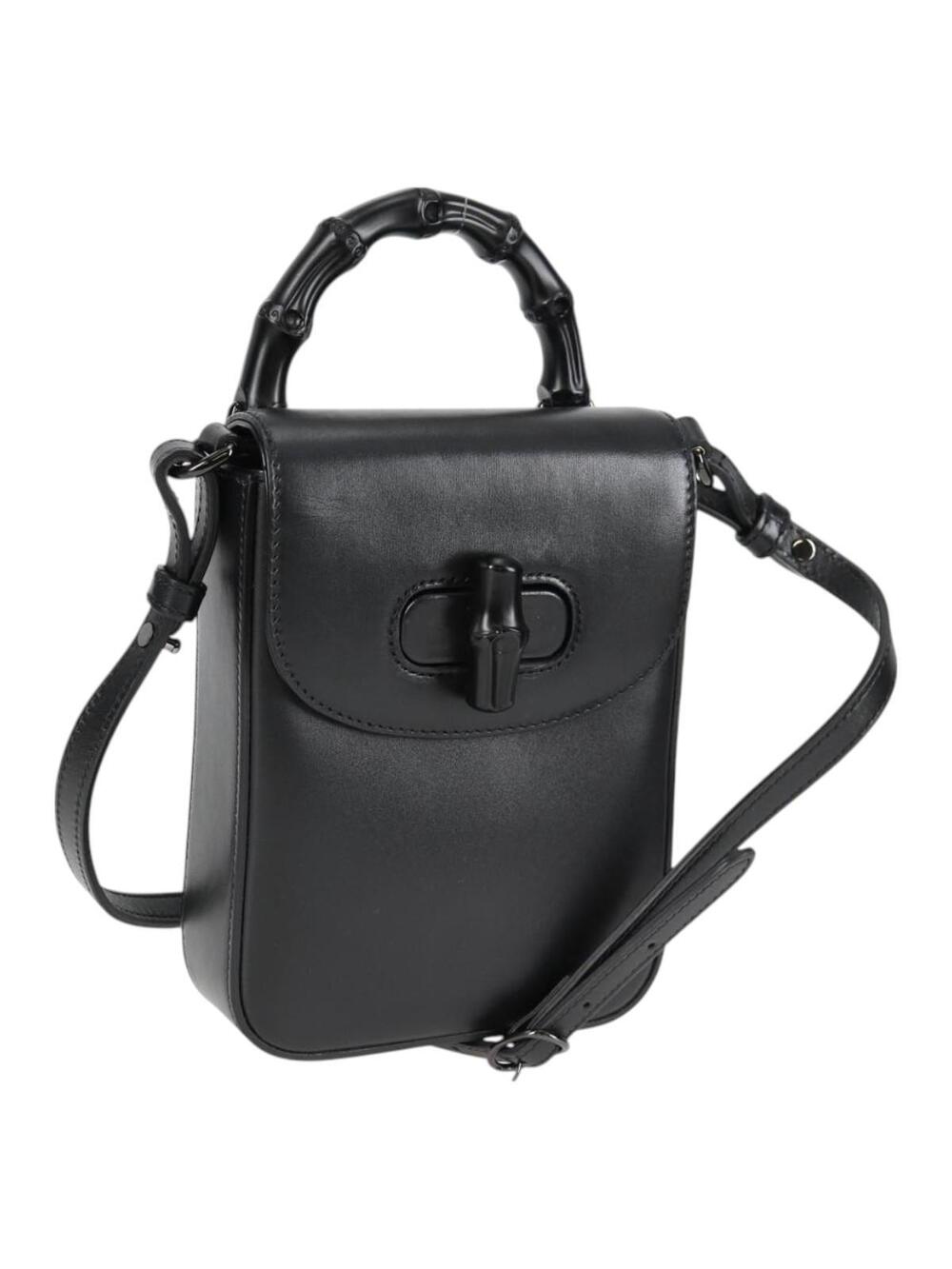 Gucci Hand Bag Leather 2Way Black Auth #344002G75B